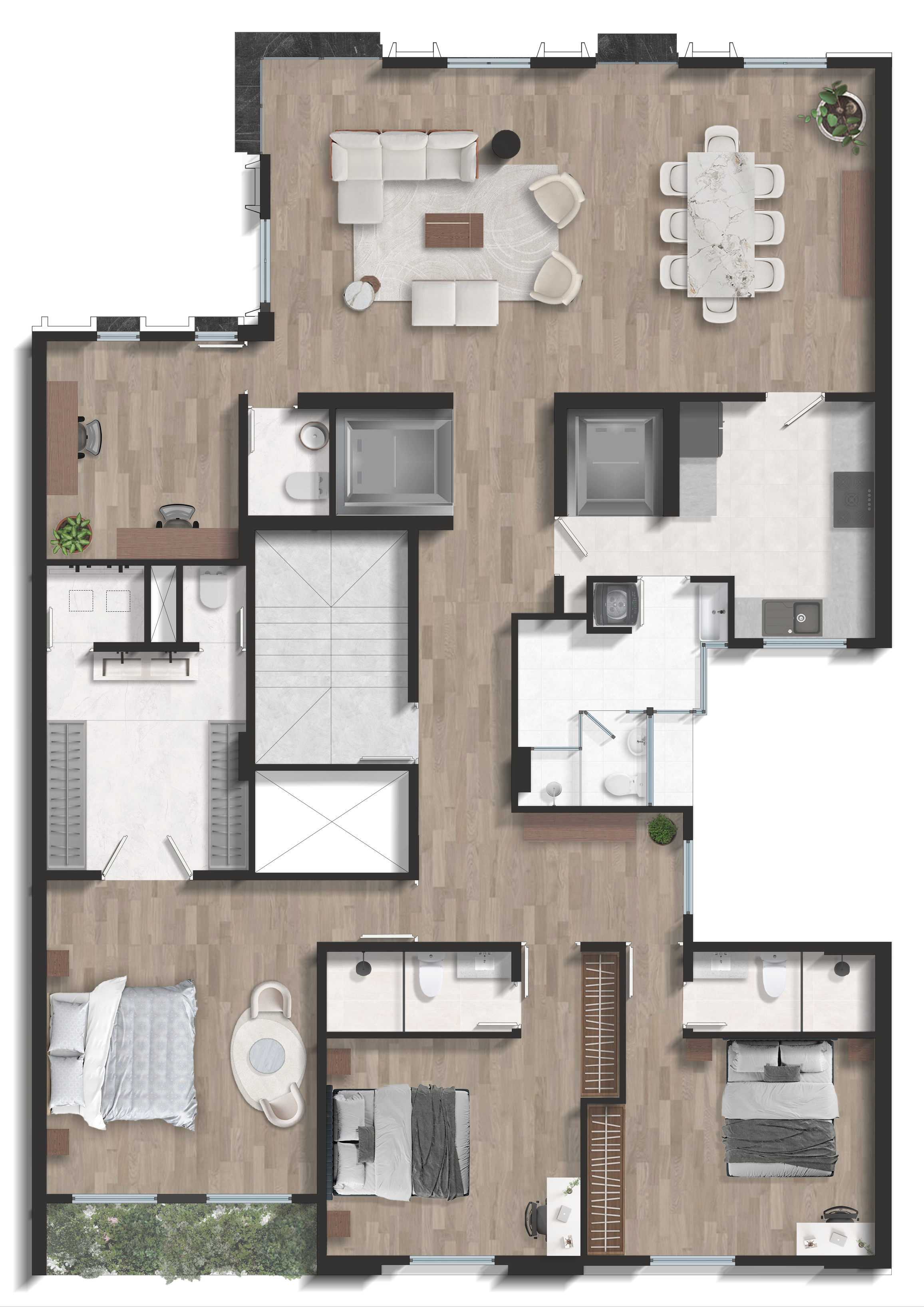 Plano Flat 200m² sin terraza